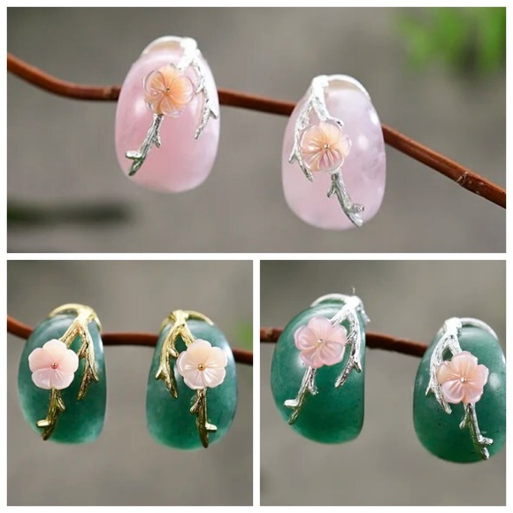 Artisan Handmade 925 Silver Natural Aventurine Quartz Earrings - Picture 1 of 14